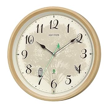 【中古】リズム(RHYTHM) 掛け時計 電波時計 アナログ 連続秒針 野鳥の声 メロディ 日本野鳥の会 共同開発 薄茶 Φ32.4x6.1cm 8MN409SR06