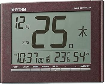 【中古】リズム(RHYTHM) 目覚まし時計 電波時計 置き掛け兼用 カレンダー 温度 湿度 表示付き ブラウン 12.9x16.9x2.8cm 8RZ208SR06