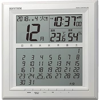 【中古】リズム(RHYTHM) 掛け時計 電波時計 置き掛け兼用 カレンダー 温度 湿度 表示付き 白 27.9x27.9x3cm 8RZ205SR03