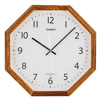 【中古】CASIO(カシオ) 掛け時計 電波 ブラウン 直径30.5cm アナログ 八角 木枠 夜間秒針停止 IQ-1211J-7JF｜AJIMURA-SHOP