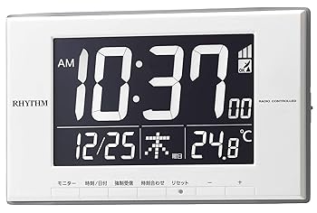 【中古】リズム(RHYTHM) 目覚まし時計 電波時計 温度計 カレンダー LED ライト式 白 12x19.4x2.1cm 8RZ209SR03|AJIMURA-SHOP