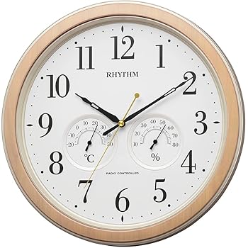 【中古】音楽的リズム(RHYTHM) 柱時計 電磁波時辰儀 森閑としたな 年代順の継続秒針 体温 湿度 計付き添い人 赤銅色(肌理調) Φ33x4.5糎 8MY553SR23