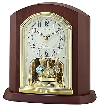 【中古】リズム(RHYTHM) シチズン 置き時計 電波時計 木製枠 回転飾り ブラウン 25.1x24.2x10.5cm CITIZEN 4RY702-N06