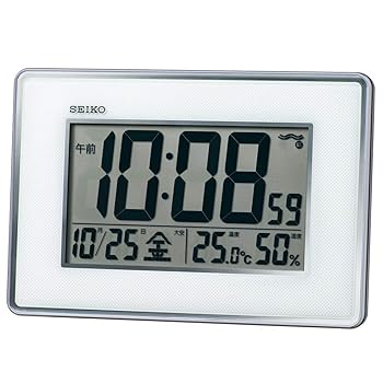 【中古】セイコークロック 掛け時計 置き時計兼用 電波 デジタル 高精度 温度 湿度 表示 銀色メタリック 本体サイズ: 16.7x24.7x2.7cm SQ443S