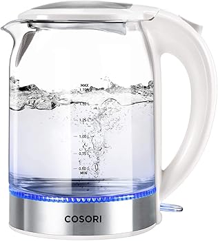 【中古】COSORI 1.7L Electric Kettle with Upgraded 100% Stainless Steel Filter,Inner Lid & Bottom,Glass Water Boiler & Tea Heater with LED Indic