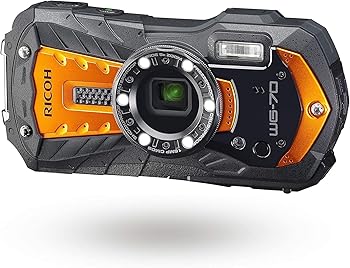 【中古】RICOH WG-70 オレンジ色 リコー本格雨合羽デジタル写真機 14m雨合羽 (年代順の連続2第四次元) 1.6m耐衝撃 防塵 -10℃耐寒 アウトドアで放射能するタフネスボディ CALS