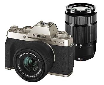 【中古】富士フイルム(FUJIFILM) ミラーレス一眼カメラ X-T200ダブルズームレンズキット シャンパンゴールド X-T200WZLK-G|AJIMURA-SHOP