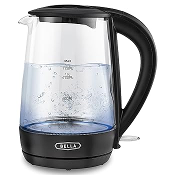 【中古】BELLA (ベラ) 1.7リットル ガラス電気ケトル 7カップの水を6-7分で素早く沸騰 ソフトブルーLEDライトが沸騰しながら点灯 コードレスポータブルヒ