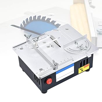 【中古】パワー96Wテーブルソー、ソーブレードセット付きミニ丸鋸多機能切断機、可変速度5000rpm、DIYモデルクラフト用に0-90°調整可能な角度定規