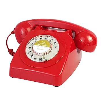 【中古】【未使用】Benotek 1980年代の赤いロータリーダイヤル電話 クラシックな古いスタイル レトロな固定電話機 シングルライン コード電話 自宅 オフィス 学校