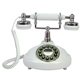 【中古】レトロ コード固定電話、TelPal ホワイト クラシック ヴィンテージ オールドファッション 電話 家 & オフィス用、有線アンティークホームフォン