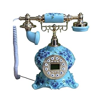 【中古】レトロなビンテージ固定電話、電話回線電源、ホームオフィス装飾用の装飾的なアンティーク固定電話(青い花)画像
