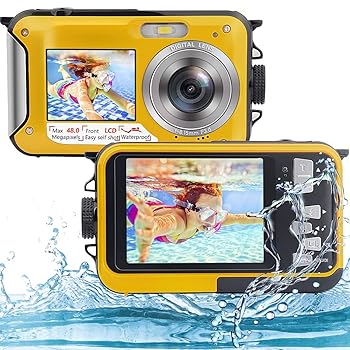 【中古】【未使用】水中カメラ フルHD 2.7K 48MP 防水カメラ シュノーケリング用 デュアルスクリーン 防水カメラ デジタル セルフタイマーと16倍デジタルズーム付き｜AJIMURA-SHOP