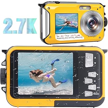 【中古】【未使用】防水カメラ 防水デジタルカメラ 48MP 画像 2.7K ビデオ 水中カメラ シュノーケリング用 デュアルスクリーン 16倍デジタルズーム 懐中電灯 10フィ|AJIMURA-SHOP