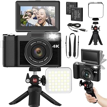 【中古】【未使用】デジタルカメラ4K 60FPS 4800万画素 フリップスクリーンカメラ 充電式バッテリーが付属しています 自撮り補助光 ミニ三脚アクセサリー 日本語取|AJIMURA-SHOP