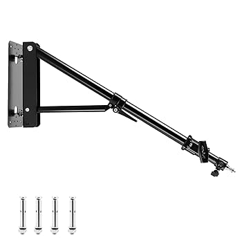 【中古】【未使用】Meking 壁マウントブームアーム 三角形ベース 最大長 51インチ/130cm カメラマウント 最大4.5フィート 写真スタジオ ビデオ ストロボフラッシュ