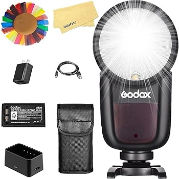 【中古】【未使用】【GODOX正規代理店】Godox V1-N ラウンドヘッドカメラフラッシュNikon 用,76Ws 2.4G 1/8000 HSS、480フルパワーショット、1.5sリサイクル時間-日