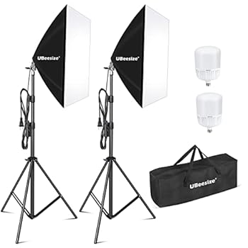 【中古】【未使用】【2024 撮影用ライト】 UBeesize ソフトボックス 写真照明キット 最大で188cmまで調整可能70cmｘ50cm 連続照明キット 40W E27ソケット 2800K-650