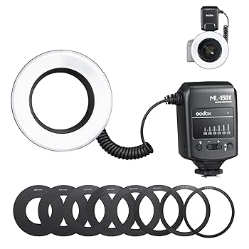 【中古】GODOX ML-150II マクロフラッシュ リングライト 光量調節 アダプターリング8枚キート 日本語説明書付き 昆虫撮影 歯科撮影 ジュエリー撮影に対応