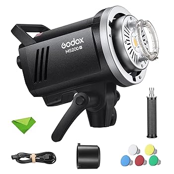 【中古】【未使用】Godox MS200-V 200W ストロボフラッシュ GN53 5600K 0.1-1.8S リサイクルタイム 2.4G LED モデリングランプ付き スタジオ、ポートレート、商業写