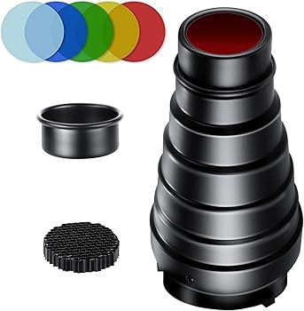【中古】【未使用】アルミニウム合金 円錐スタジオ スヌートキット Bowensマウント ストロボ ムーンライト フラッシュスピードライト 5色ジェルフィルターとハニカ|AJIMURA-SHOP