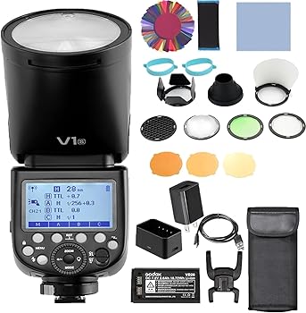 【中古】【未当て嵌める】【Godox定め事代わりになる】Godox V1-S Sony相応う 閃光電球 閃光電球 76WS 2.4G TTL ラウンド頭顱 1/8000 HSS AK-R1付属物書き割り同梱