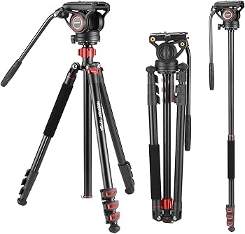 【中古】【未使用】NEEWER 181cm ビデオ三脚 一脚 フルード雲台付き アルミ合金製 QRプレート DJI RSジンバル 360°パン&+90°/-70°チルト DSLRカメラ ビデオカメ