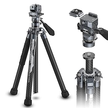 【中古】Ulanzi F38 カーボン三脚 クイックシュー カメラ三脚 ５段調節 360°自由ボール雲台 パノラマ撮影可能 スマホホルダー付 耐荷重10kg スマホ三脚