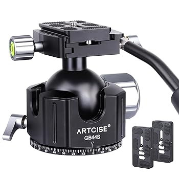 【中古】ARTCISE 44mm 低重心 ハンドル ボール雲台 CNC精密加工 アルミ ビデオ三脚ヘッド 360度回転 パノラマ 自由雲台 二つの予備アルカスイス クイック
