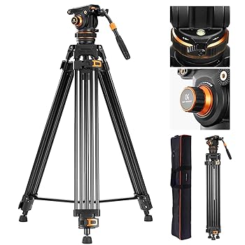 【中古】【未使用】ビデオカメラ三脚 K\u0026F ConceptK\u0026F Concept 75\"/191cm ビデオ三脚、フルード雲台付きヘビーデューティカメラ三脚スタンド、ダンピング調整可能、