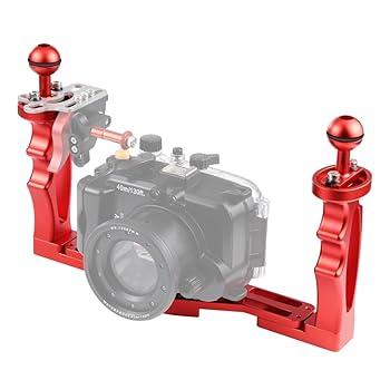 【中古】PULUZ デュアルハンドヘルドグリップ 水中トレイ安定剤 カメラサポート 照明アクセサリー アルミニウム合金製 1/4ネジ穴 滑り止め 手振れ防止 手