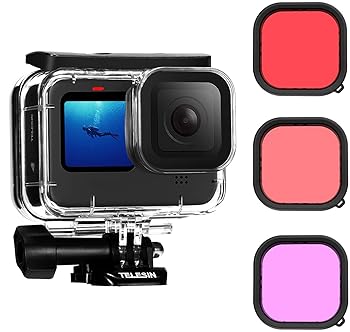 【中古】TELESIN GoPro 用 防水ハウジングケース + 3種類の色 フィルター Hero 12 Hero 11 mini 10 9 用 60m 水深ダイビング 防水防塵保護ハウジング ダ
