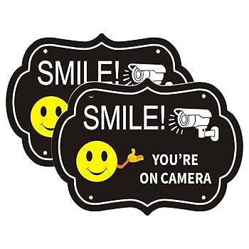 【中古】Smile Your on Camera Signs, Video Surveillance Signs Outdoor, 10x7 Inch Rust Free Aluminum Metal Sign, Fade Resistance, UV Protected, I
