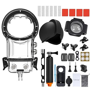 【中古】Insta360 X3用佩び物一揃いの道具 雨合羽ハウジング ダイブケース アイスクリームソーダ手持ち部分 ケイ素樹脂押しかぶせる 水晶体プロテクター 取りひろげる照明ランプ手