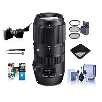 【中古】Sigma (シグマ) 100-400粍 f/5-6.3 DG os HSM水晶体 シグマSA用 ProOptic 67粍ろ波器一揃いの道具 水晶体一回り フレックスレンズシェード クリー