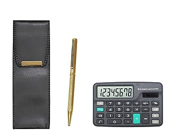 【中古】【未当て嵌める】ミニ計算器付 エコレザーペンケース 金管楽器六角回転させるホリ金ボールペン仕掛ける 金 T23-D-BR-B-6KSBP-K