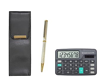 【中古】【未当て嵌める】ミニ計算器付 エコレザーペンケース 金管楽器六角回転させるホリ金ボールペン仕掛ける 銀 T23-D-BR-B-6KSBP-S
