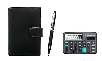 【中古】ミニ電卓付 エコB7牛革ミニシステム手帳 黒 ラスティングピース金属回転式ボールペンセット 黒 T23-D-LS002B-TK23-B|AJIMURA-SHOP