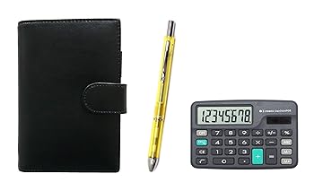 【中古】ミニ電卓付 エコB7牛革ミニシステム手帳 黒 3メカジャパンクリアセット 黄 T23-D-LS002B-CL3M-Y