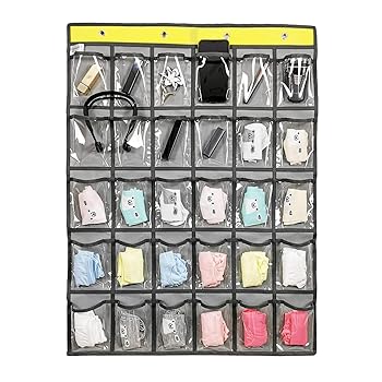 【中古】ANIZER 教室用ポケットチャート 電話電卓ホルダー ドア掛け クローゼット ジュエリーオーガナイザー クリアポケット30個付き グレー｜AJIMURA-SHOP