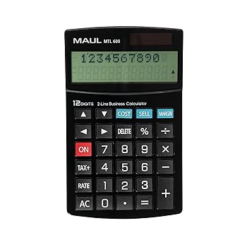 【中古】【未使用】MAUL MTL 600 商用電卓 | 商業機能付き電卓 | 12桁表示 2行|税金請求書と修正機能付 | ソーラー/バッテリー | ブラック｜AJIMURA-SHOP