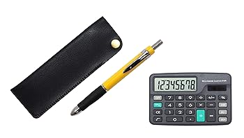 【中古】ミニ電卓付 横ホックペンケース黒 トライアングル3メカラバーセット 黄 T23-D-NK01B-TR3M-Y｜AJIMURA-SHOP