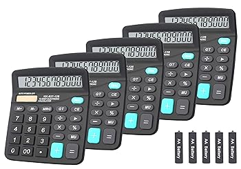 【中古】【未使用】BESTWYA 電卓 12桁 デュアルパワー ハンドヘルド デスクトップ電卓 大型LCDディスプレイ付き 大きな感度ボタン (ブラック 5個パック)|AJIMURA-SHOP