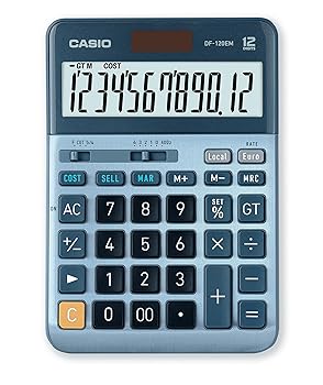 【中古】CASIO DF-120EM 学習机とっ始め計算器 12桁 必要経費 売り 粗利益 総記憶装置 ソーラー蓄電池駆動動力、しろがね色