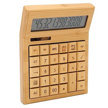 【中古】竹製電卓 関数電卓 12ビット デジタルLCD スクリーン付き ソーラーパワー/バッテリー駆動 環境に優しい 学校用｜AJIMURA-SHOP