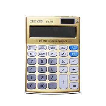 【中古】電卓 大型液晶ディスプレイ 卓上電卓 デュアルパワー 大きなボタン ソーラー電源 L ゴールド