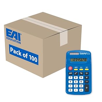 【中古】【未使用】EAI Education CalcPal EAI-80 ベーシックソーラー電卓 学校/自宅/オフィス用デュアルパワー:ブルー - 100個セット