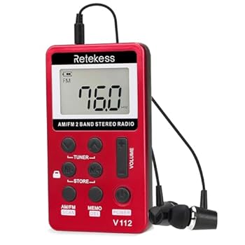 【中古】Retekess V112 AM FMポータブルポケットラジオデジタルチューニングステレオボリュームイヤホン充電式バッテリー付き ウォーキングジム用 レッド｜AJIMURA-SHOP