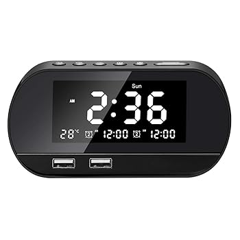 【中古】【未使用】多機能目覚まし時計2 USB充電ポートFMラジオラジオスヌーズ,Black