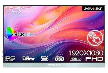 【中古】JAPANNEXT 13.3in 移動性管する IPS ダイアログボックス 盛りだくさん固定ディスク 1920x1080解像力 かっこ良い入れもの付き添い人 (USB/Type C/MAC マイコン相応う/金棒引き内蔵 / sRGB